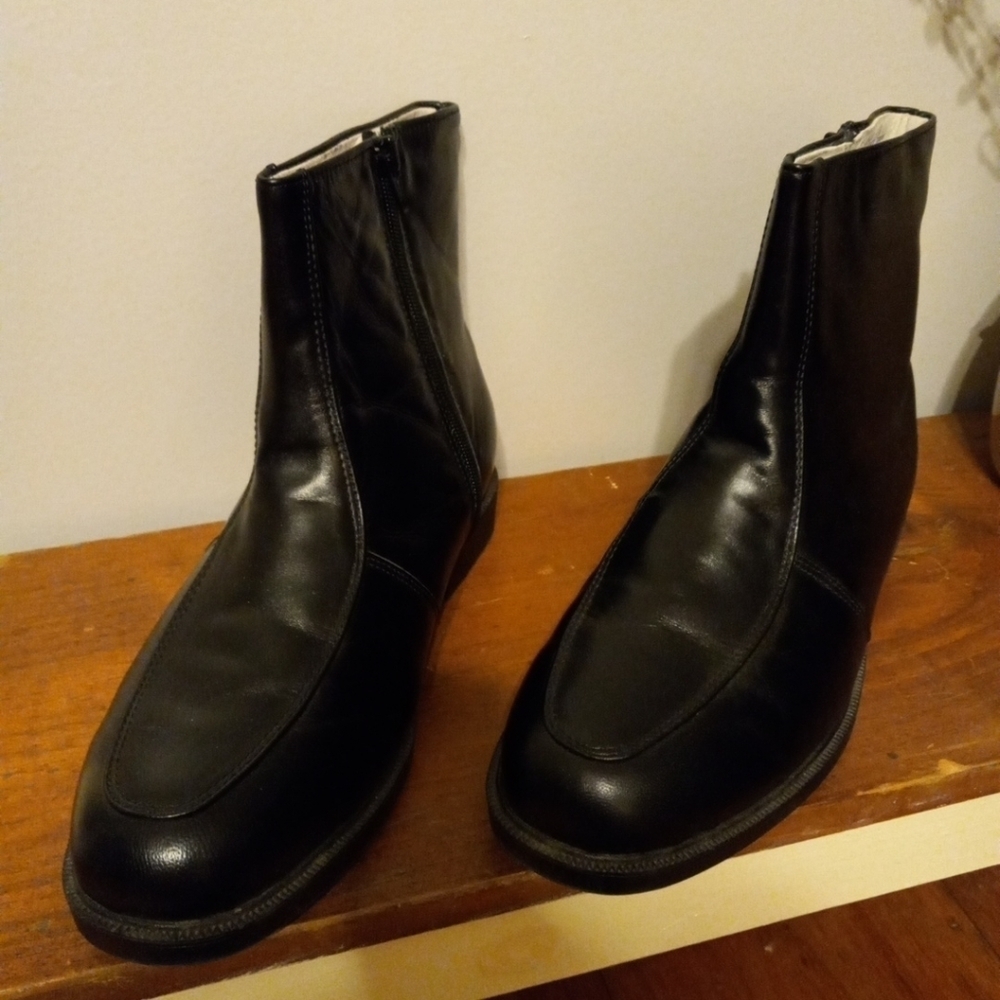 Ambassador Shoes of Distinction Boots Men 9 D Ankle Zip Leather Black